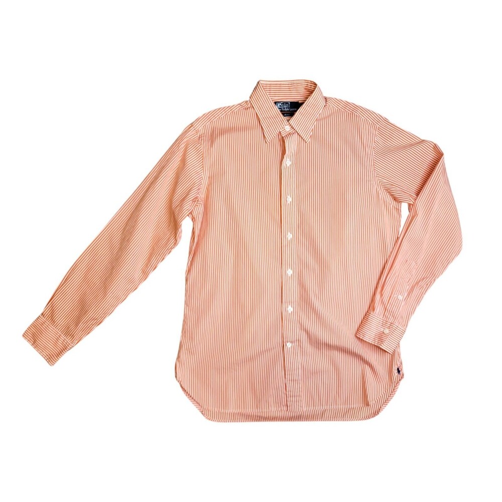 Polo Ralph Lauren Andrew Dress Shirt Mens 15 1/2-39 Large Orange Stripe Cotton